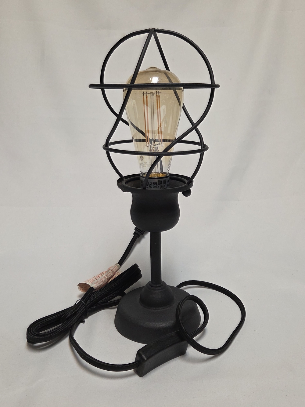 Industrial Black Metal Cage Table Lamp - Modern Home Accent